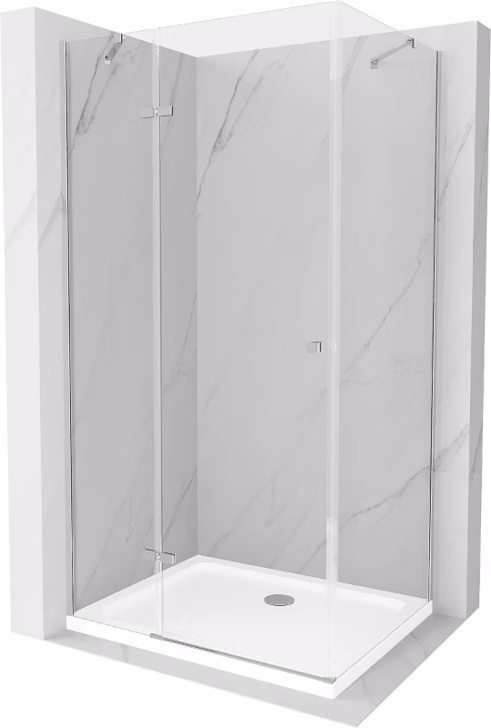 Kabina prysznicowa Mexen Roma uchylna 100 x 70 cm transparent chrom + brodzik Flat