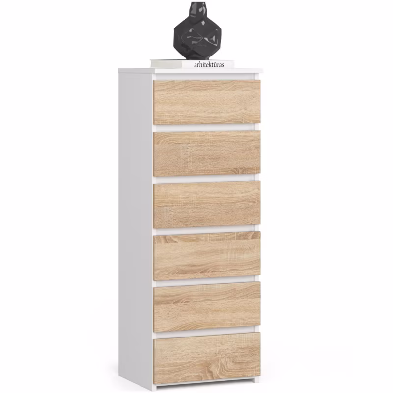 Komoda Akord CL6 Biały 40 cm 6 szuflad fronty kolor Dąb Sonoma mat 40x35x109 cm 1 szt.