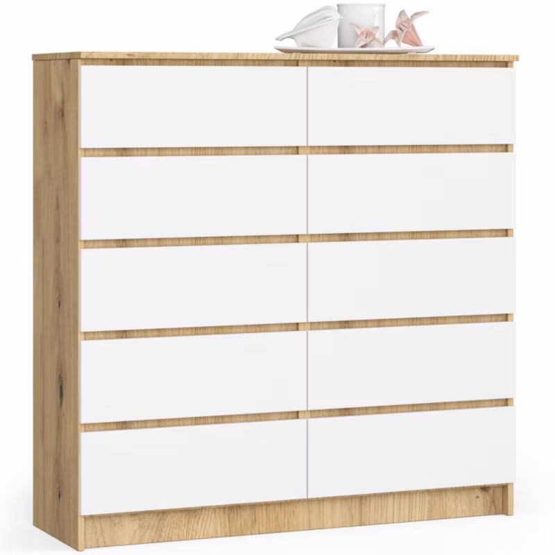 Komoda Akord K120 Dąb Artisan 120 cm 10 szuflad kolor Biały mat 120x40x121 cm 1 szt.