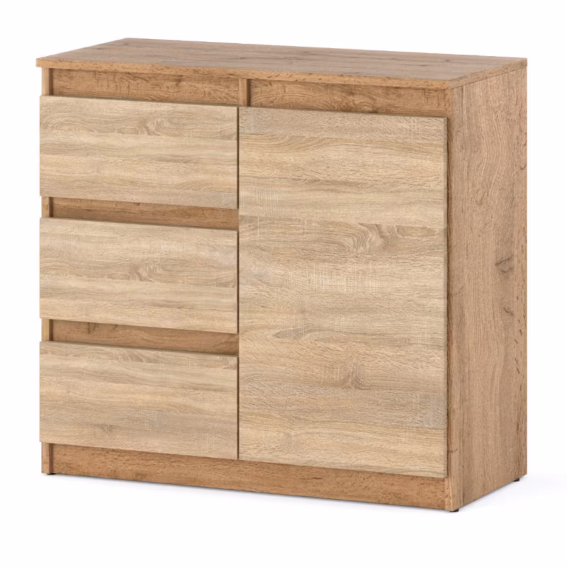 Komoda Hurtownia-Mebli Szuflady 3 Agnes 1D3SZ 80cm Dąb Wotan Dąb Sonoma 80x35x75 cm 1szt.