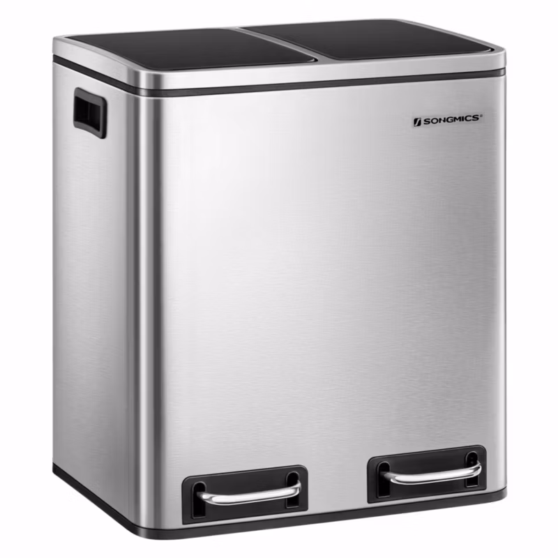 Kosz na śmieci Songmics srebrny metalowy podwójny 2x15L 1 szt.