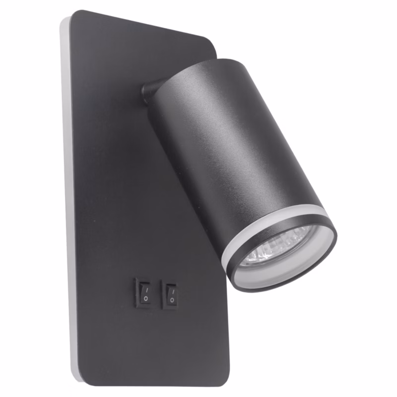 Kinkiet ścienny Polux Paris czarny z włącznikiem 2 x GU10 x 6W IP20 wym: 18,5 x 10,5 x 8,5 cm – 1 szt.