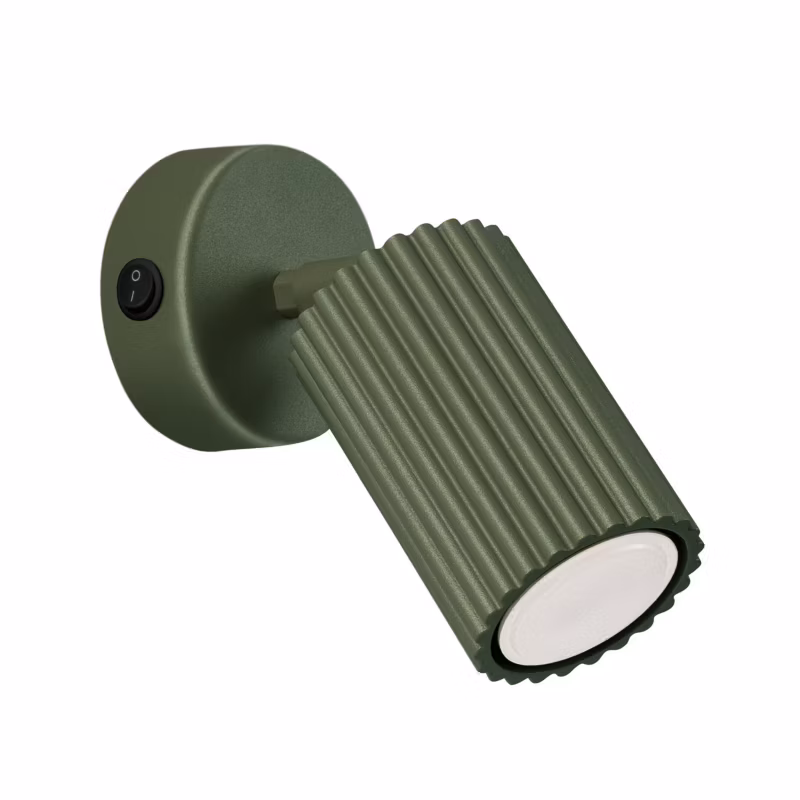 Kinkiet ścienny Sollux Lighting Karbon zielony oliwkowy z włącznikiem do sypialni 1 x GU10 x 10W IP20 wym: 16 x 8 x 8 cm – 1 szt.
