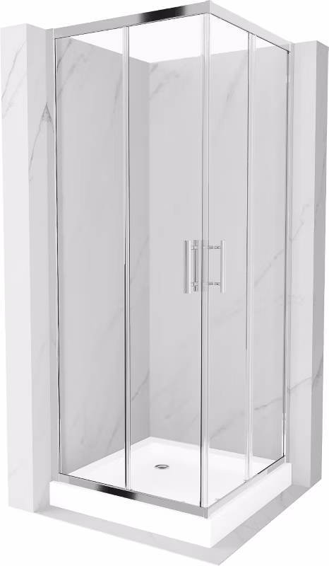 Kabina prysznicowa Mexen Rio kwadratowa 70 x 70 cm transparent chrom + brodzik Rio biały