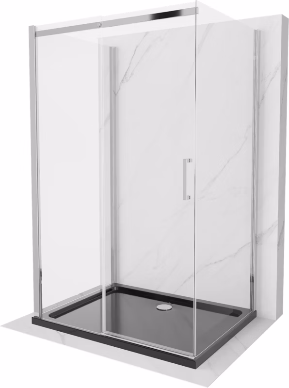 Kabina prysznicowa Mexen Omega 3-ścienna rozsuwana 100 x 100 cm transparent chrom + brodzik Flat 1 szt.