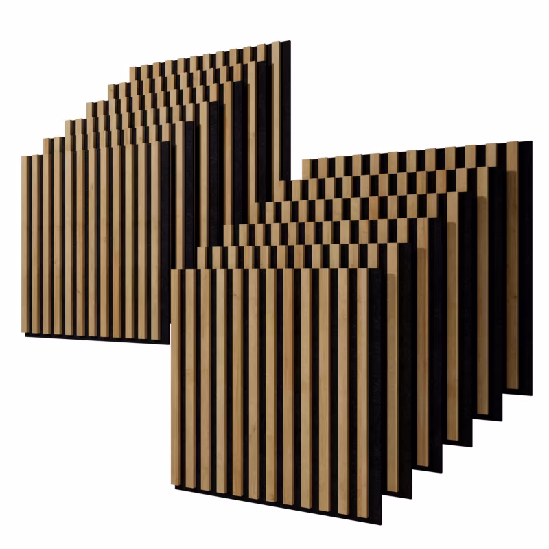 Lamele ścienne na czarnym filcu Stegu, dąb naturalny panele akustyczne 60×60,5cm zestaw 12 szt.