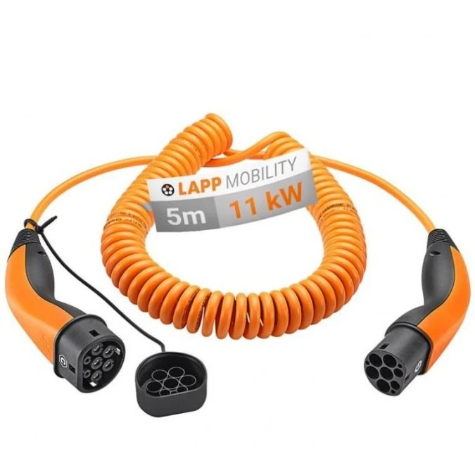 Spiralny kabel do ładowania Typu 2, do 11 kW, 5 m, pomarańczowy, 61799