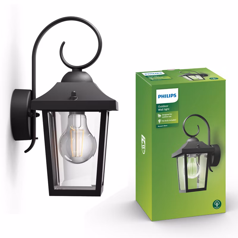 Kinkiet Ogrodowy Philips Lampa Elewacyjna Zewnętrzna Latarnia E27 IP44 Czarna Buzzard 1 szt.