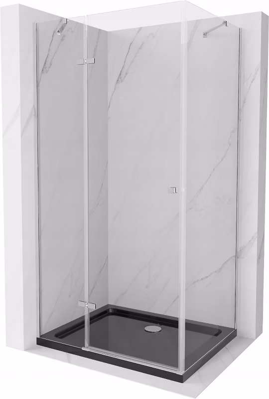 Kabina prysznicowa Mexen Roma uchylna 120 x 90 cm transparent chrom + brodzik Flat czarny