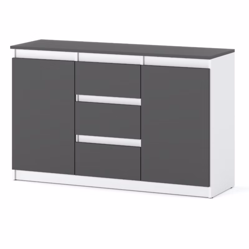 Komoda Hurtownia-Mebli Szuflady 3 Agnes Plus 2D3SZ 120cm Biały Mat Szary Mat 120x35x75 cm 1szt.