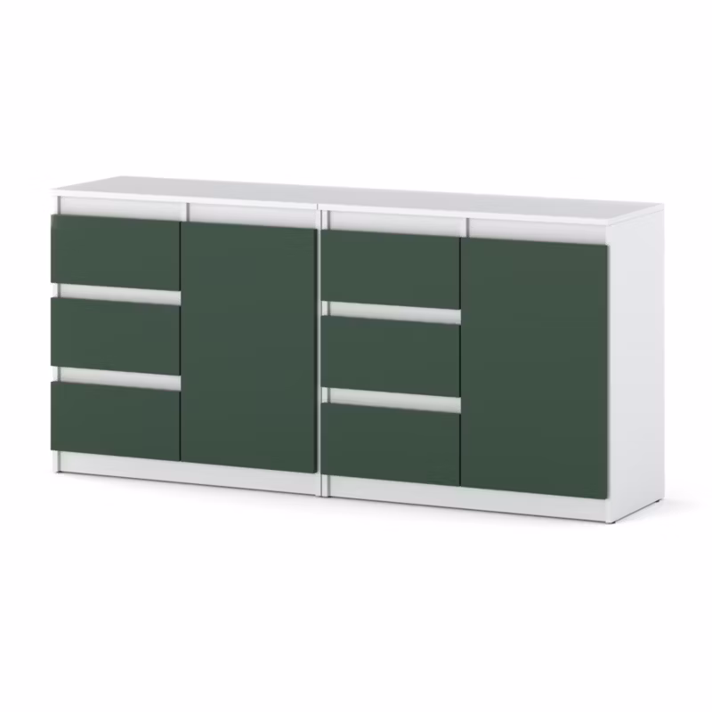 Komoda Hurtownia-Mebli Szuflady 6 Agna Mini 160cm Biały Mat Butelkowa Zieleń 160x35x75 cm 1szt.