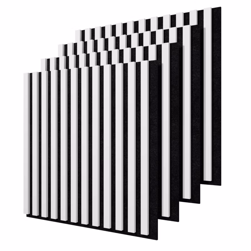 Lamele ścienne na czarnym filcu Stegu, białe panele akustyczne 60×60,5cm 4 szt.