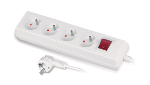 Przedłużacz z wyłącznikiem 4-gniazda z/u 10A 1,5m /OMY 3×1/ biały PS-470WS