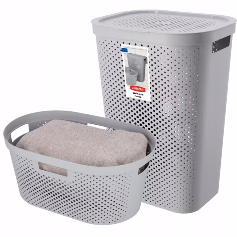 Kosz z pokrywą 60L + pojemnik 45L Curver Infinity jasnoszary