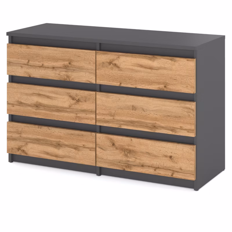 Komoda Hurtownia-Mebli Szuflady 6 Hugo Średnia 100cm Szary Mat Dąb Wotan 100×33.5×71.5 cm 1szt.