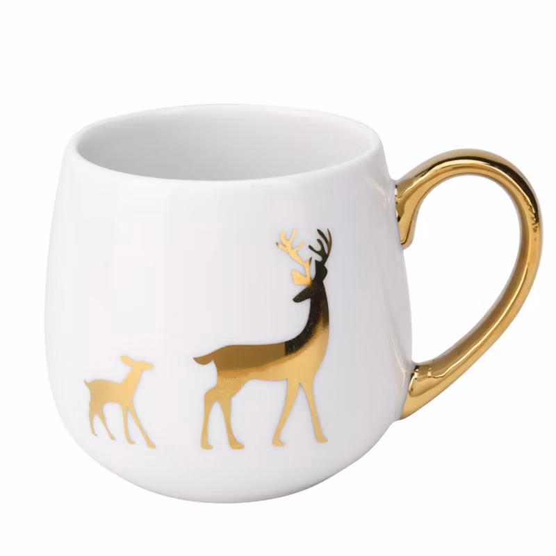 Kubek EDANTI Z Uchem Świąteczny Porcelanowy Biało-Złoty 375 ml Renifer 1 szt.