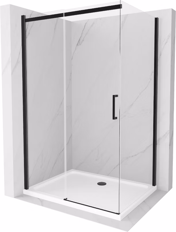 Kabina prysznicowa Mexen Omega rozsuwana 100 x 70 cm transparent czarna + brodzik Flat biały