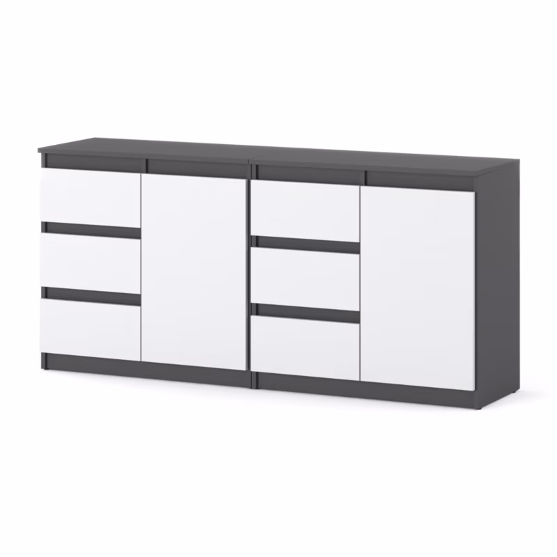 Komoda Hurtownia-Mebli Szuflady 6 Agna Mini 160cm Szary Mat Biały Mat 160x35x75 cm 1szt.