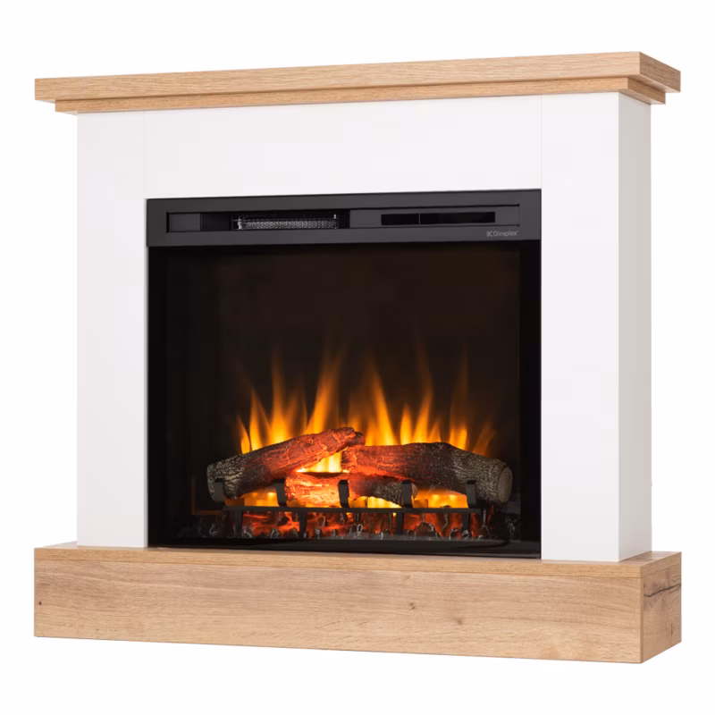 Kominek elektryczny Warmtec Jukon 28″ XHD LED 1400W funkcja grzania biały mat jasny dąb 1szt.