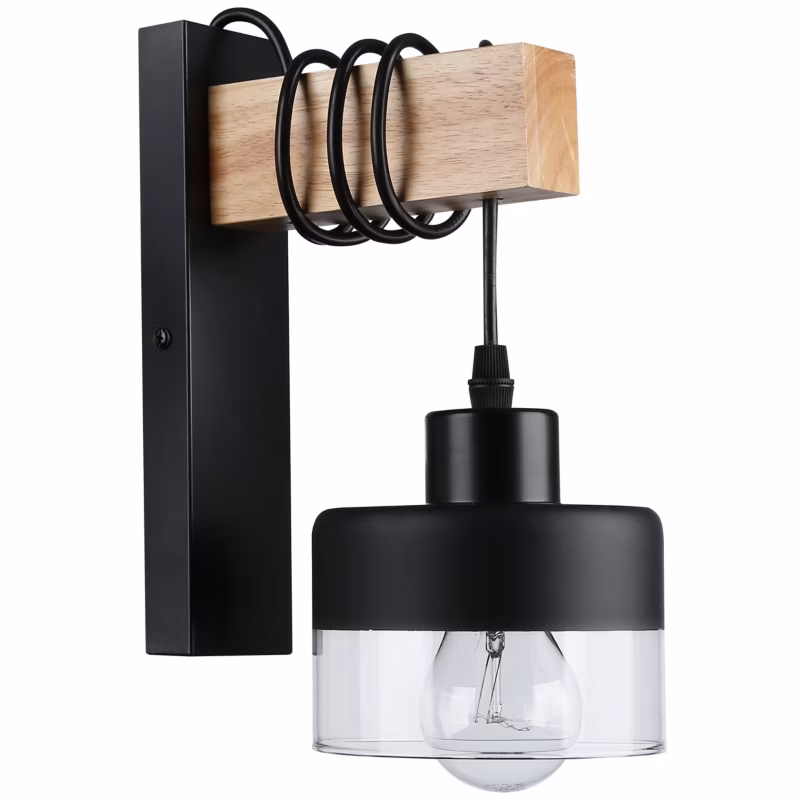 Kinkiet ścienny E27 LED MasterLED Stark 22cm IP20 czarny z drewnem lampa do sypialni 1 szt.