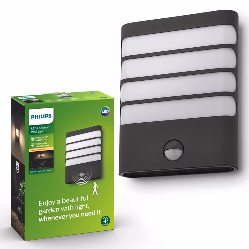 Kinkiet Ogrodowy Philips Lampa Elewacyjna Zewnętrzna LED 3W 270lm 2700K IP44 z Czujnikiem Ruchu i Zmierzchu Antracyt 1 szt.