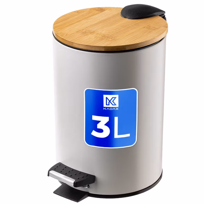 Kosz Na Śmieci KADAX Łazienkowy 3L Łazienki Bambus Beżowy mały metalowy Z Pedałem 1 szt.