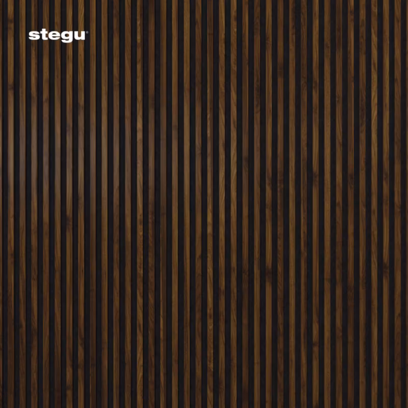 Lamele ścienne na czarnym filcu Stegu Linea Acoustic Proline, ciemny orzech 240×60 cm panele akustyczne 1 szt.