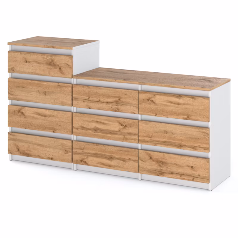 Komoda Hurtownia-Mebli Szuflady 10 Zestaw komód Hugo 64 160cm Biały/Wotan Dąb Wotan 160×33.5×92.5 cm 1szt.