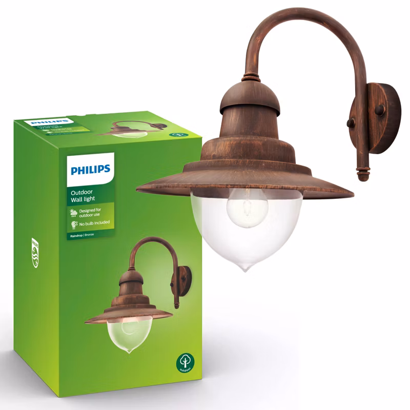 Kinkiet Ogrodowy Raindrop Philips Lampa Elewacyjna Zewnętrzna Latarnia E27 IP44 Brązowa 1 szt.
