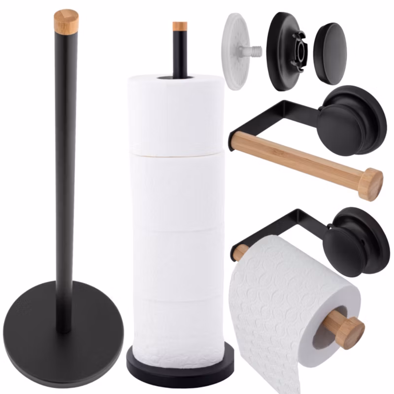 Komplet Yoka Home uchwyt na papier toaletowy i stojak na zapasowe rolki bambus – 1 szt.