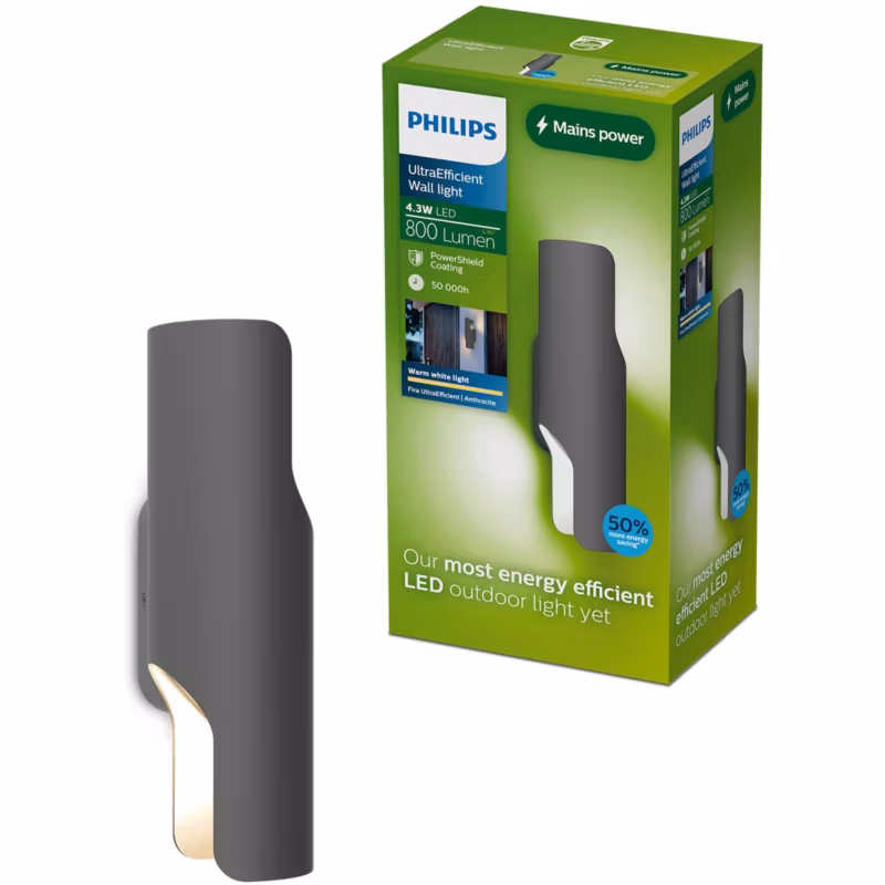 Kinkiet Ogrodowy Fira Philips Lampa Zewnętrzna Elewacyjna LED 4.3W 800lm 2700K IP44 Antracyt 1 szt.