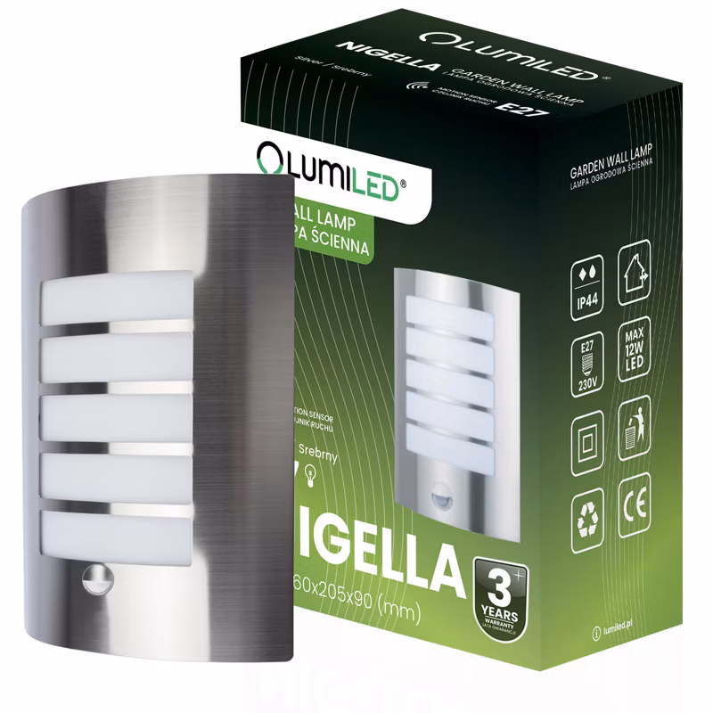 Kinkiet Ogrodowy Lumiled Elewacyjny Lampa Zewnętrzna E27 z Czujnikiem Ruchu i Zmierzchu 1 szt.