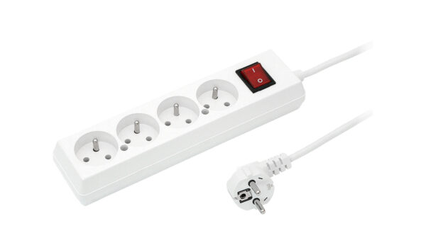 Przedłużacz z wyłącznikiem 4-gniazda z/u 10A 5m /OMY 3×1/ biały PS-470WS T-105960