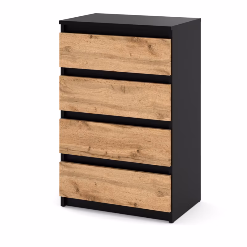 Komoda Hurtownia-Mebli Szuflady 4 Hugo Mała 60cm Czarny Mat Dąb Wotan 60×33.5×92.5 cm 1szt.