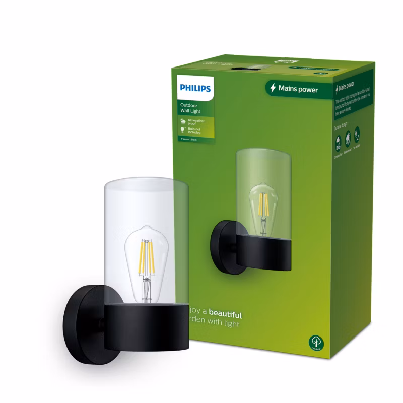 Kinkiet Ogrodowy Flareon Philips Lampa Elewacyjna Zewnętrzna E27 Czarna 1 szt.