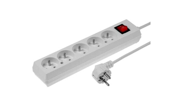 Przedłużacz z wyłącznikiem 5-gniazd z/u 10A 1,5m /OMY 3×1/ biały PS-570WS T-106000