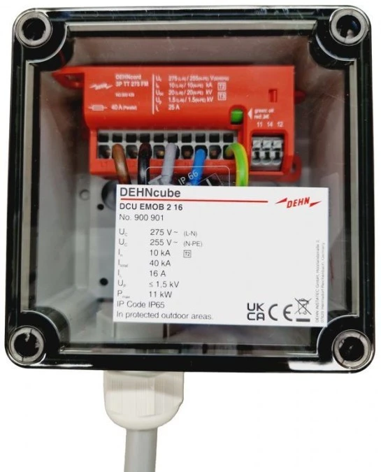 Skrzynka przyłączeniowa do elektromobilności Push‑In z ogranicznikiem C+D T2 +T3 20kA DEHNcube EMOB 2 16 900901