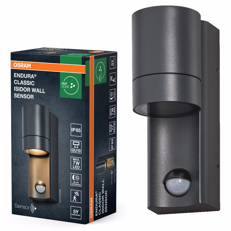 Kinkiet Ogrodowy Osram Lampa Elewacyjna Zewnętrzna GU10 Szary IP65 z Czujnikiem Ruchu i Zmierzchu 1 szt