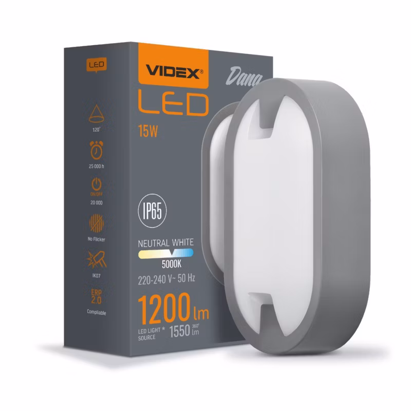 Kinkiet ścienny zewnętrzny Videx Bulkhead szary LED 15W wym: 21,5 x 5,9 cm – 1 szt.