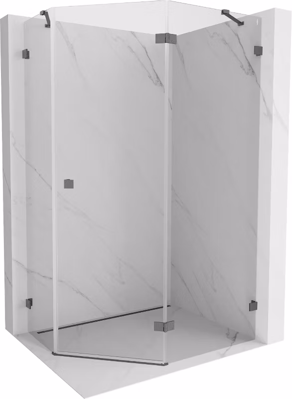 Kabina prysznicowa Mexen Lunar pięciokątna uchylna prawa 100 x 80 cm transparent gun gray szczotkowany 1 szt.