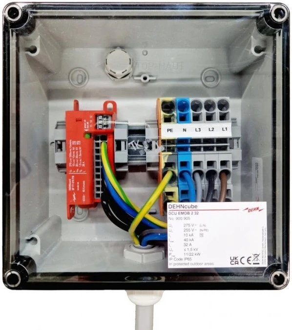 Skrzynka przyłączeniowa do elektromobilności Push‑In z ogranicznikiem C+D T2 +T3 20kA DEHNcube EMOB 2 32 900905