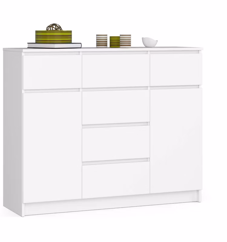 Komoda Akord K017 Biała 120 cm 2 drzwi 6 szuflad kolor Biały mat 4 półki 120x40x99 cm 1 szt.