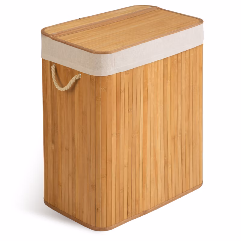 Kosz na pranie Massido 100l bambusowy dwukomorowy z pokrywą 61x54x34 cm naturalny beżowy 1 szt.