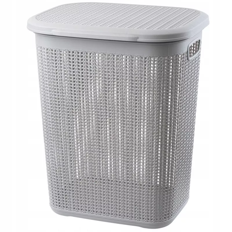 Kosz Na Pranie KADAX Bieliznę 50L Pojemnik Plastikowy Duży Z Pokrywą szary 1 szt.