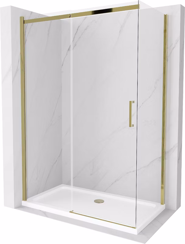 Kabina prysznicowa Mexen Omega rozsuwana 140 x 80 cm transparent złota + brodzik Flat