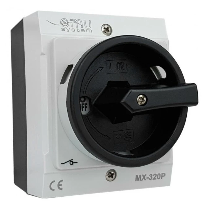 Rozłącznik trójfazowy łącznik krzywkowy 3x20A 4kW w obudowie szarej IP65 MX‑320P XBS