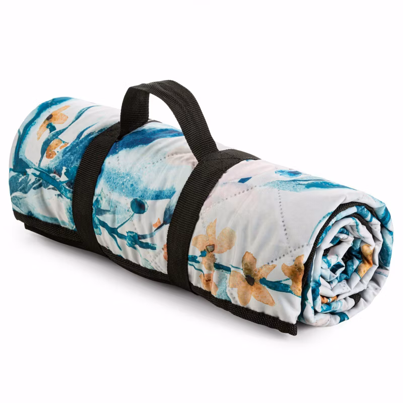 Koc PIKNIK 1 Eurofirany 130×145 cm biało turkusowy ze wzorem kwiatów 1 szt.