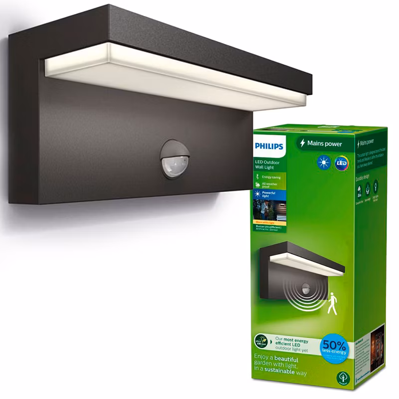 Kinkiet Ogrodowy Philips Lampa LED Zewnętrzna 3.8W 800lm 2700K z Czujnikiem Ruchu i Zmierzchu Antracyt 1 szt