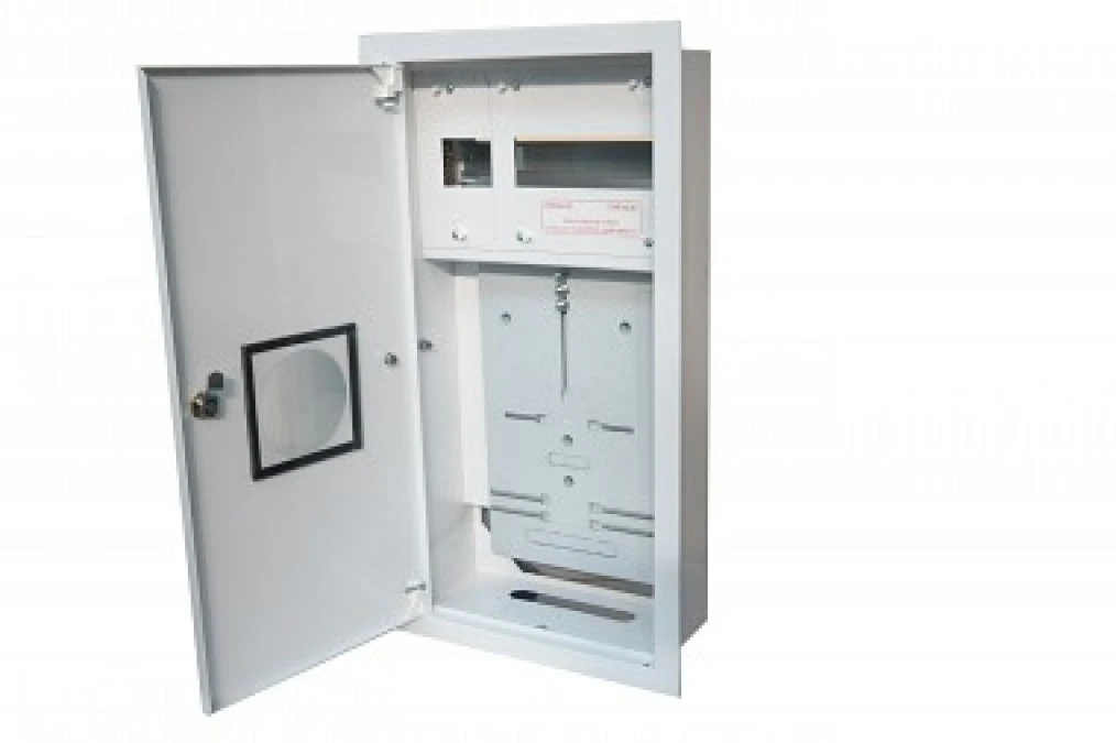 Rozdzielnia podtynkowa metalowa 1 X TL 3F na licznik elektroniczny + 11 zabezpieczeń zamek okienko RAL 9003A‑RW12E