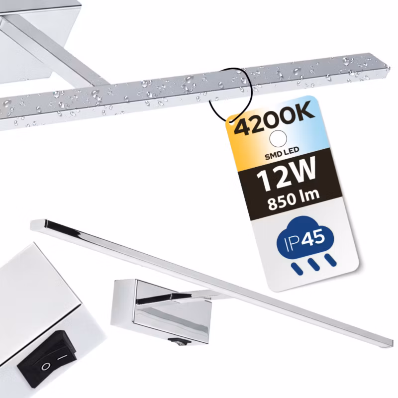 Kinkiet HOROZ łazienkowy nad lustro pokojowy LED, 12W, 850lm, 4200K, IP45, chrom, KANARYA-12 1szt.